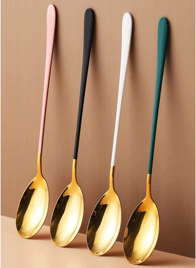 WE-CEF Gold Plated Stainless Steel Espresso Spoons Round Soup Spoon Korean Dinner Spoon Stainless Steel Table Spoons Korean Spoon with Long Handles(Black, Set of 2) - Image 3
